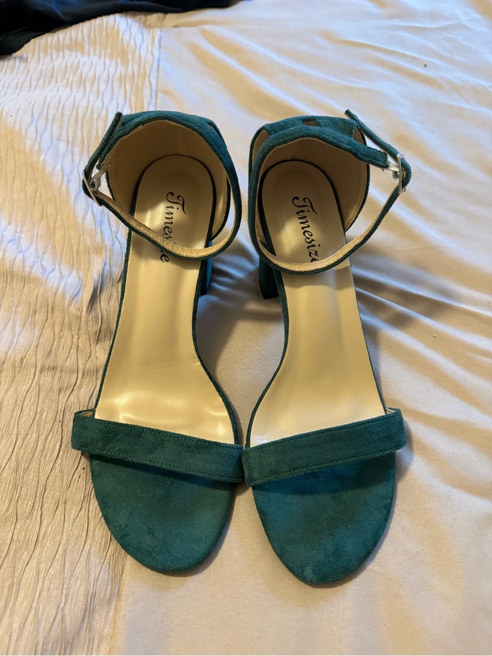 Teal Ankle-Strap Block Heel Sandals